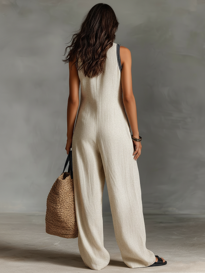 Women's Linen Blend Sleeveless Jumpsuit - Minimalist Everyday