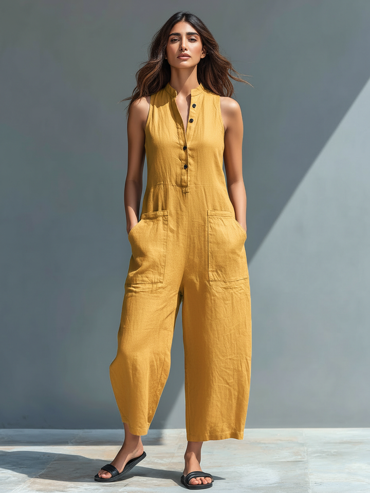 Women's Linen Blend Sleeveless Overall - Effortless Everyday Style