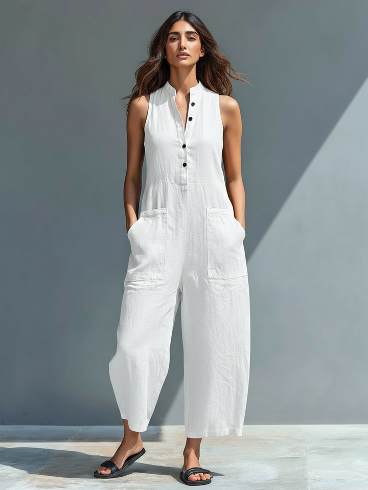 Women's Linen Blend Sleeveless Overall - Effortless Everyday Style
