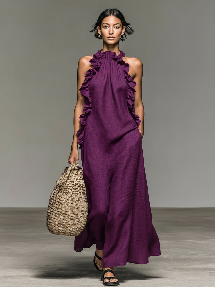 Women's Linen Blend Sleeveless Maxi Dress - Breezy Summer Style