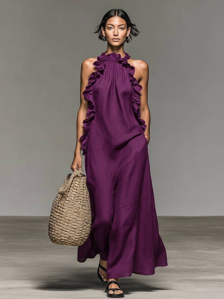Women's Minimalist Linen-Blend Sleeveless Maxi Dress - Summer