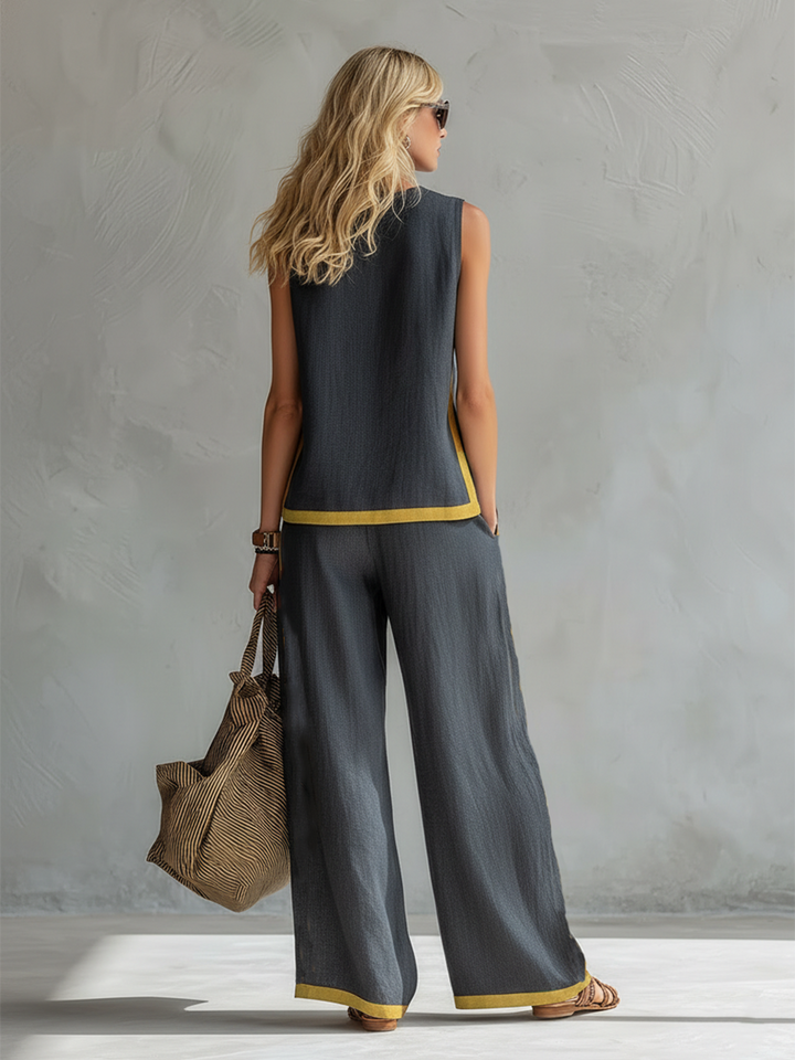 Women's Cotton-Linen Two-Piece Set - Elegant & Versatile