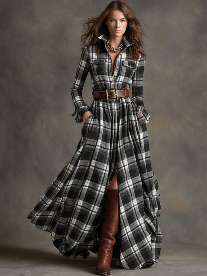 Women's Plaid Maxi Shirt Dress - Effortlessly Elegant & Timeless