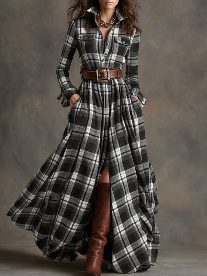 Women's Plaid Maxi Shirt Dress - Effortlessly Elegant & Timeless