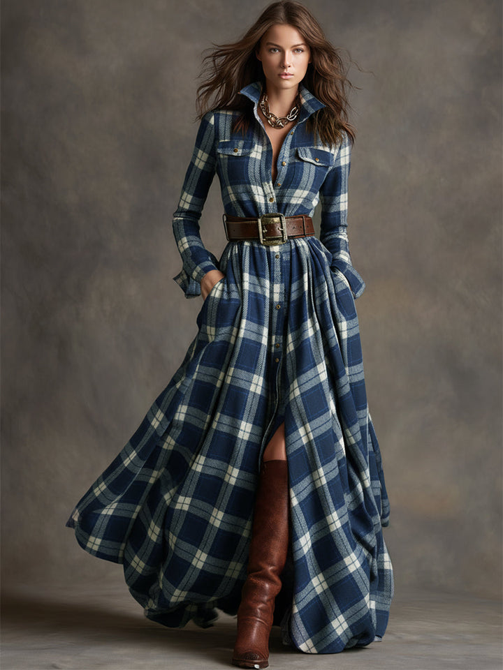 Women's Plaid Maxi Shirt Dress - Effortlessly Elegant & Timeless