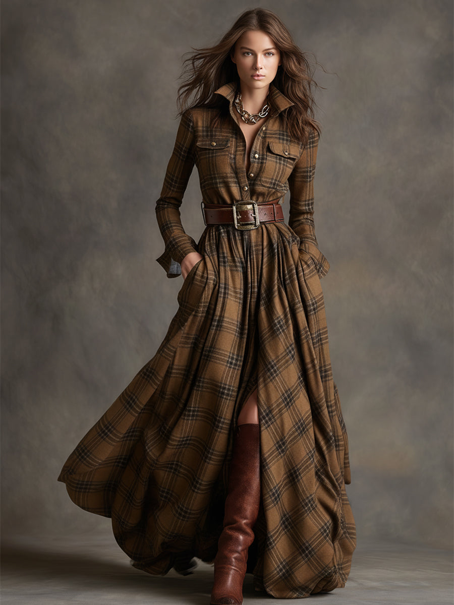 Women's Plaid Maxi Shirt Dress - Effortlessly Elegant & Timeless