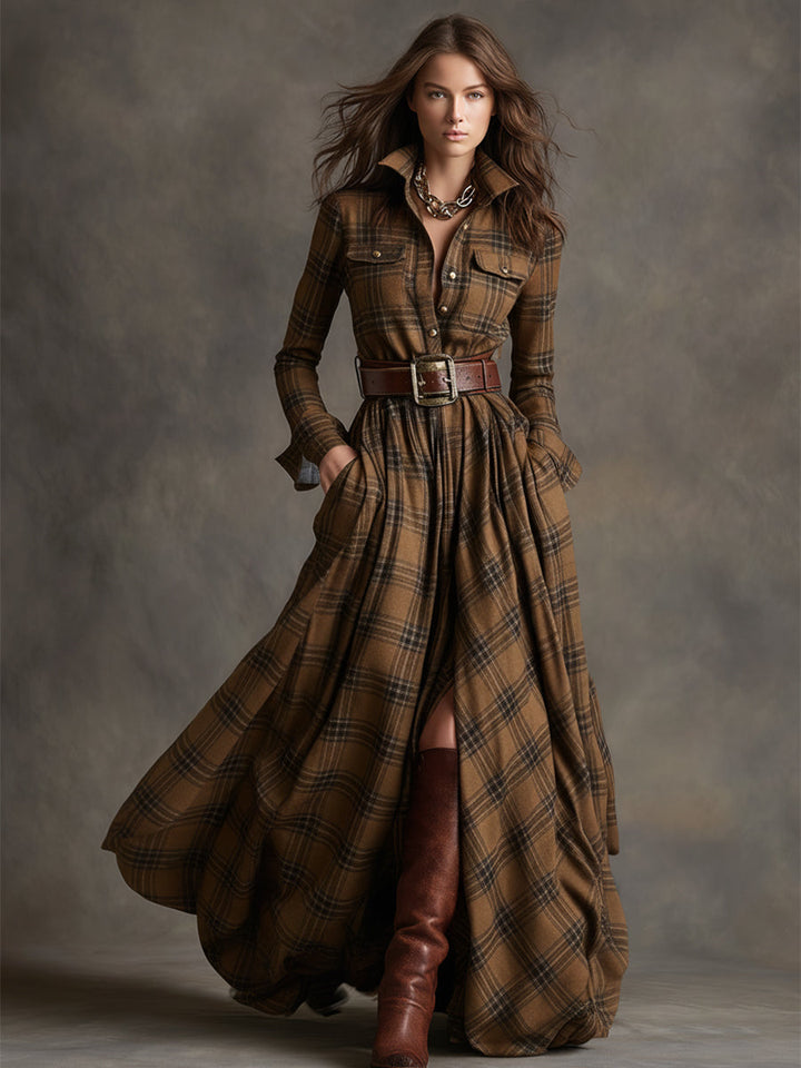 Women's Plaid Maxi Shirt Dress - Effortlessly Elegant & Timeless