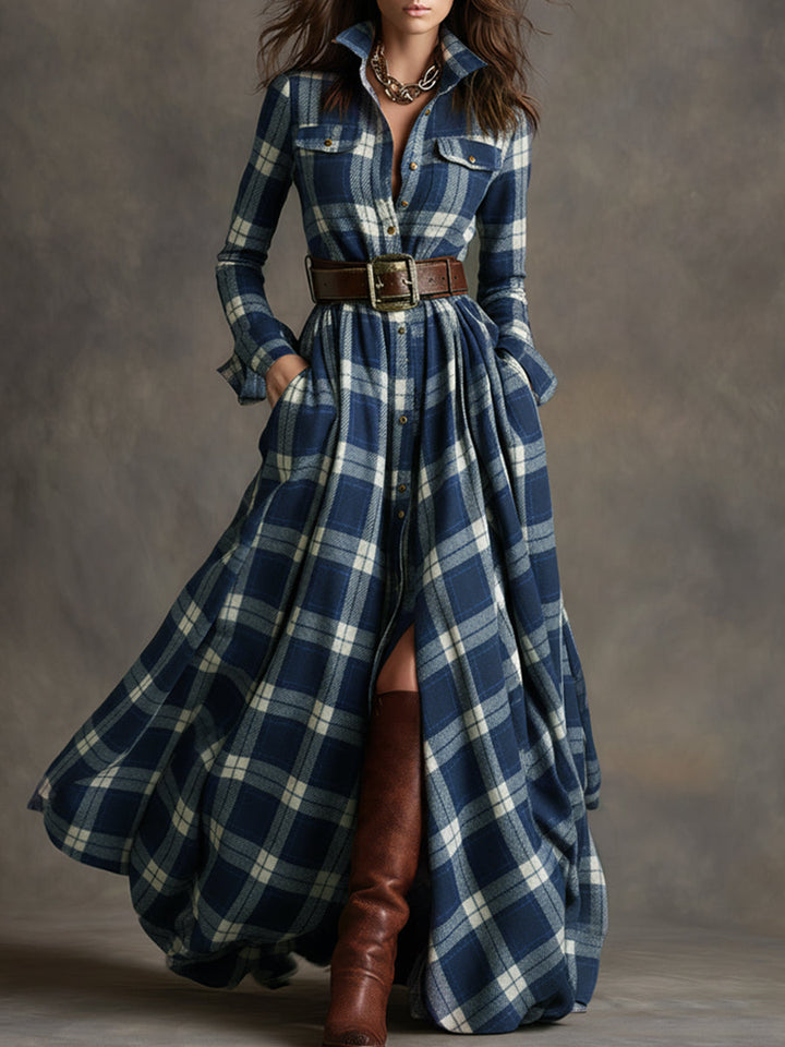 Women's Plaid Maxi Shirt Dress - Effortlessly Elegant & Timeless