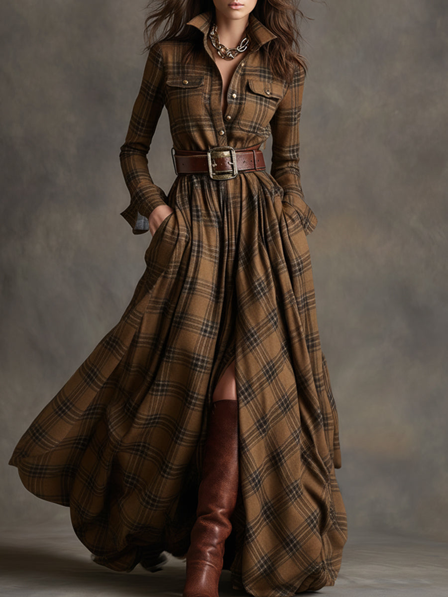 Women's Plaid Maxi Shirt Dress - Effortlessly Elegant & Timeless
