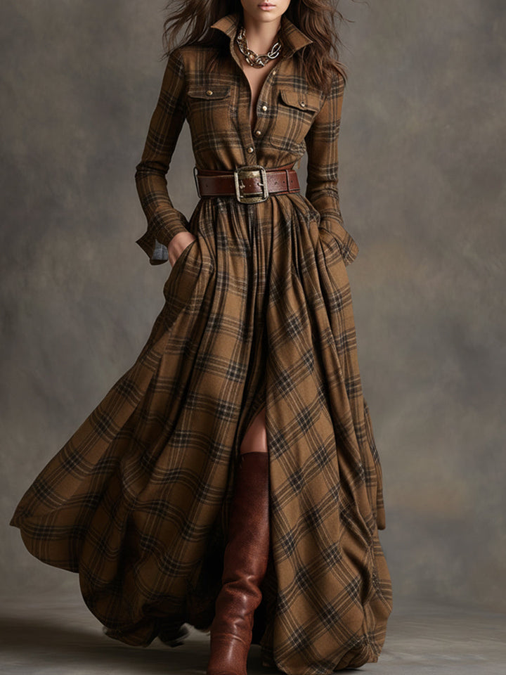 Women's Plaid Maxi Shirt Dress - Effortlessly Elegant & Timeless