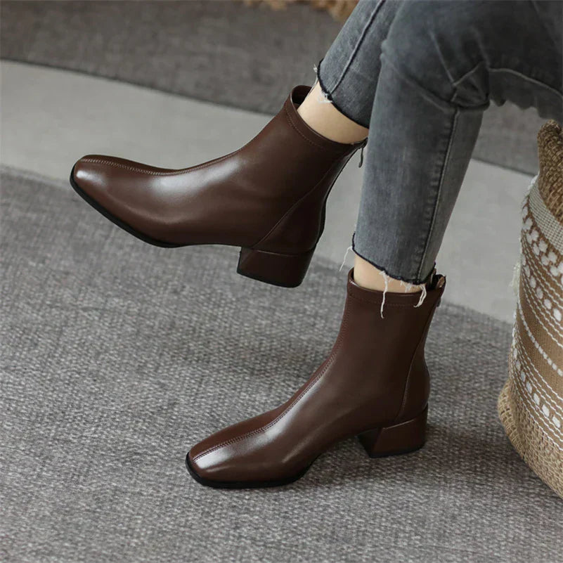 Women's Bold Boundary Genuine Leather Boots - Medium Heel Style
