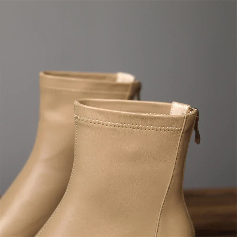 Women's Bold Boundary Genuine Leather Boots - Medium Heel Style