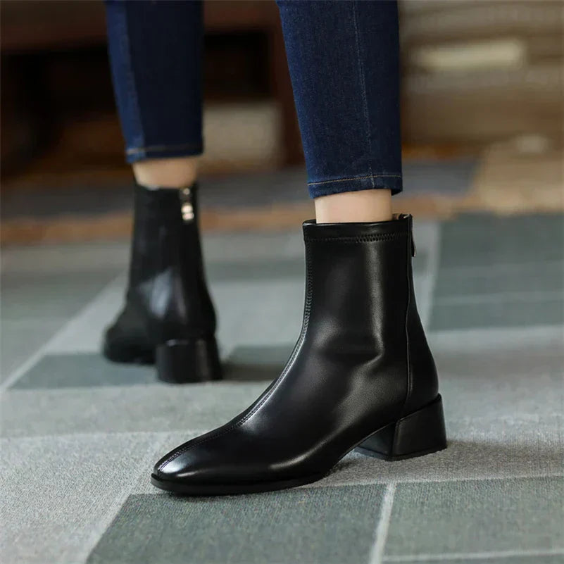 Women's Bold Boundary Genuine Leather Boots - Medium Heel Style