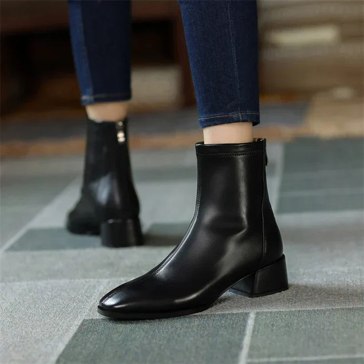 Women's Bold Boundary Genuine Leather Boots - Medium Heel Style