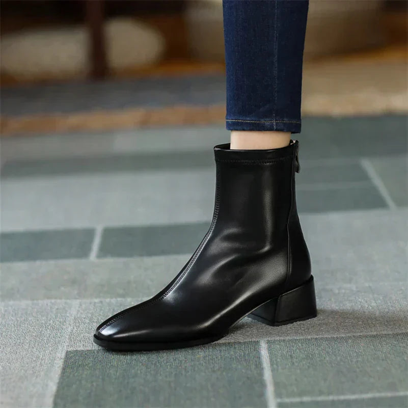 Women's Bold Boundary Genuine Leather Boots - Medium Heel Style