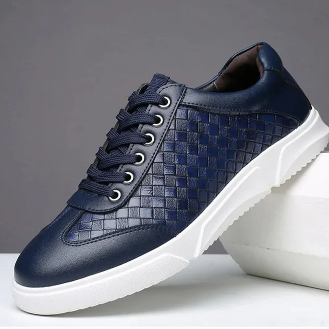 Men's Leather Woven Trainers – Low-Top Everyday Comfort