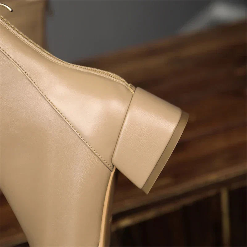 Women's Bold Boundary Genuine Leather Boots - Medium Heel Style