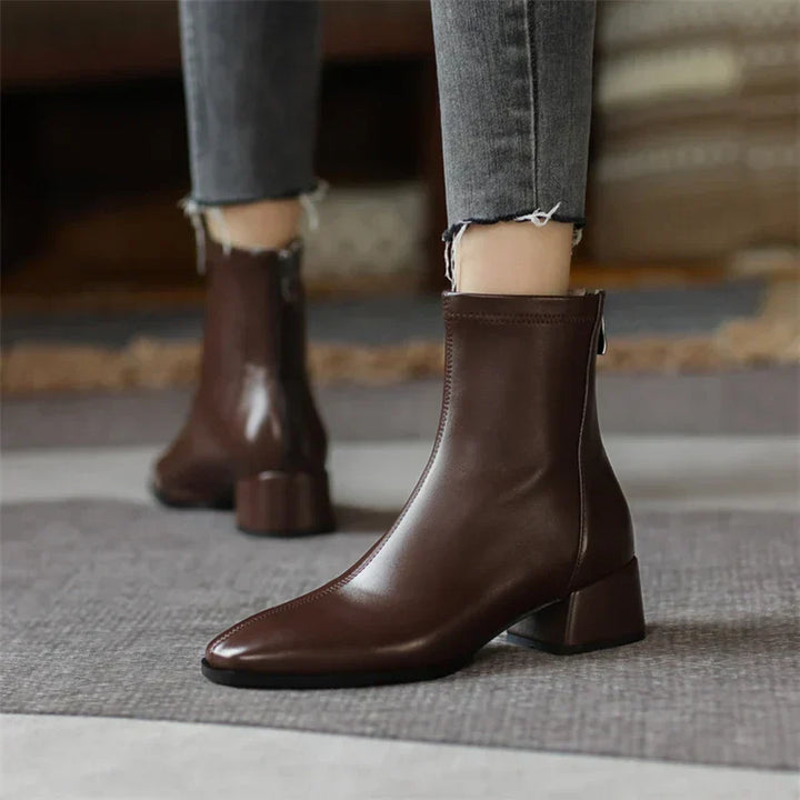 Women's Bold Boundary Genuine Leather Boots - Medium Heel Style