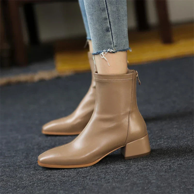 Women's Bold Boundary Genuine Leather Boots - Medium Heel Style