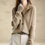 Women's Wool Blend Button Cardigan – Vintage Collar Detail
