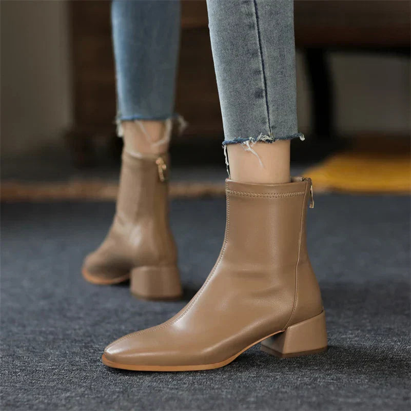 Women's Bold Boundary Genuine Leather Boots - Medium Heel Style