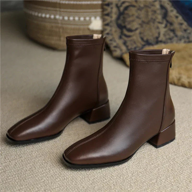 Women's Bold Boundary Genuine Leather Boots - Medium Heel Style