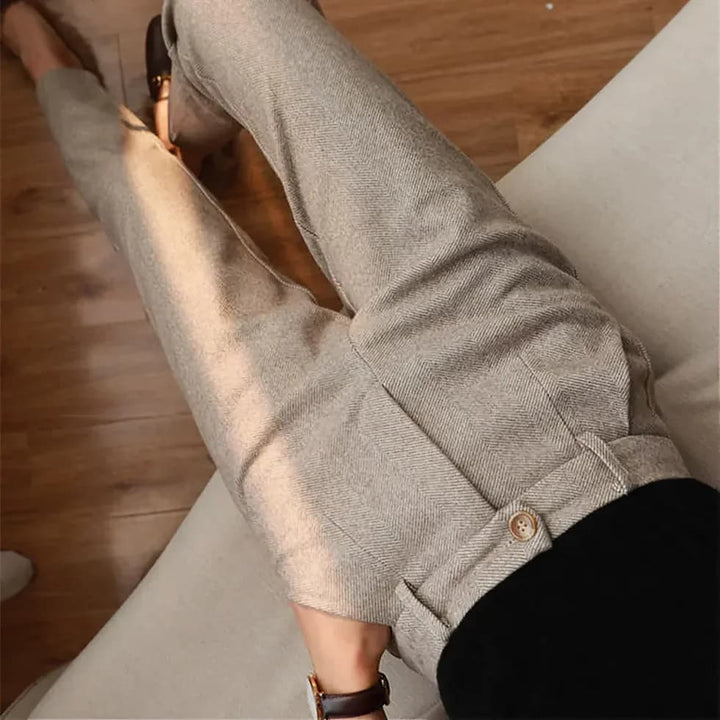 Women's Pleated Pants - Elegant Herringbone for Effortless Style