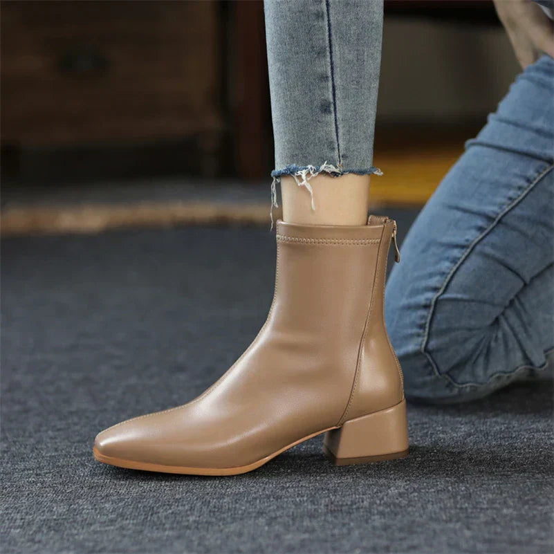 Women's Bold Boundary Genuine Leather Boots - Medium Heel Style