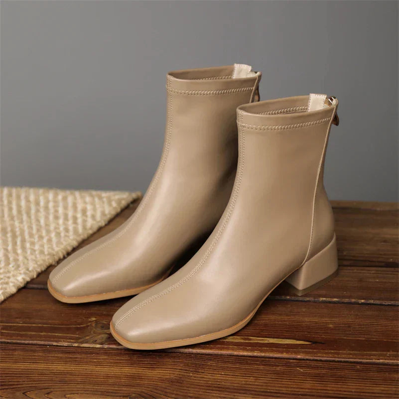 Women's Bold Boundary Genuine Leather Boots - Medium Heel Style