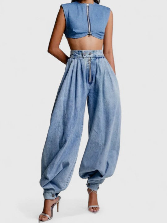 Women's High Waisted Wide Leg Jeans - Elastic Comfort Fit