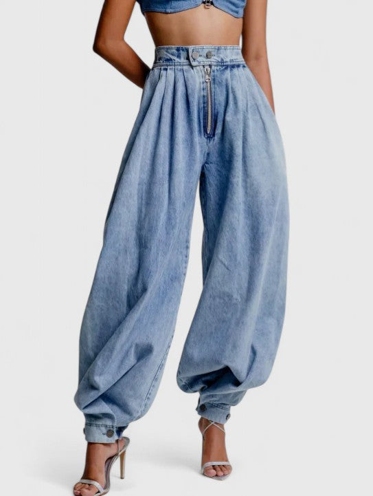 Women's High Waisted Wide Leg Jeans - Elastic Comfort Fit