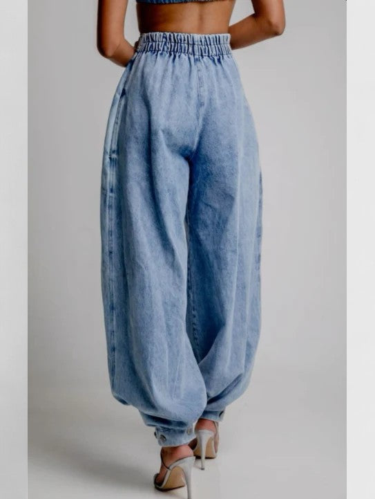 Women's High Waisted Wide Leg Jeans - Elastic Comfort Fit