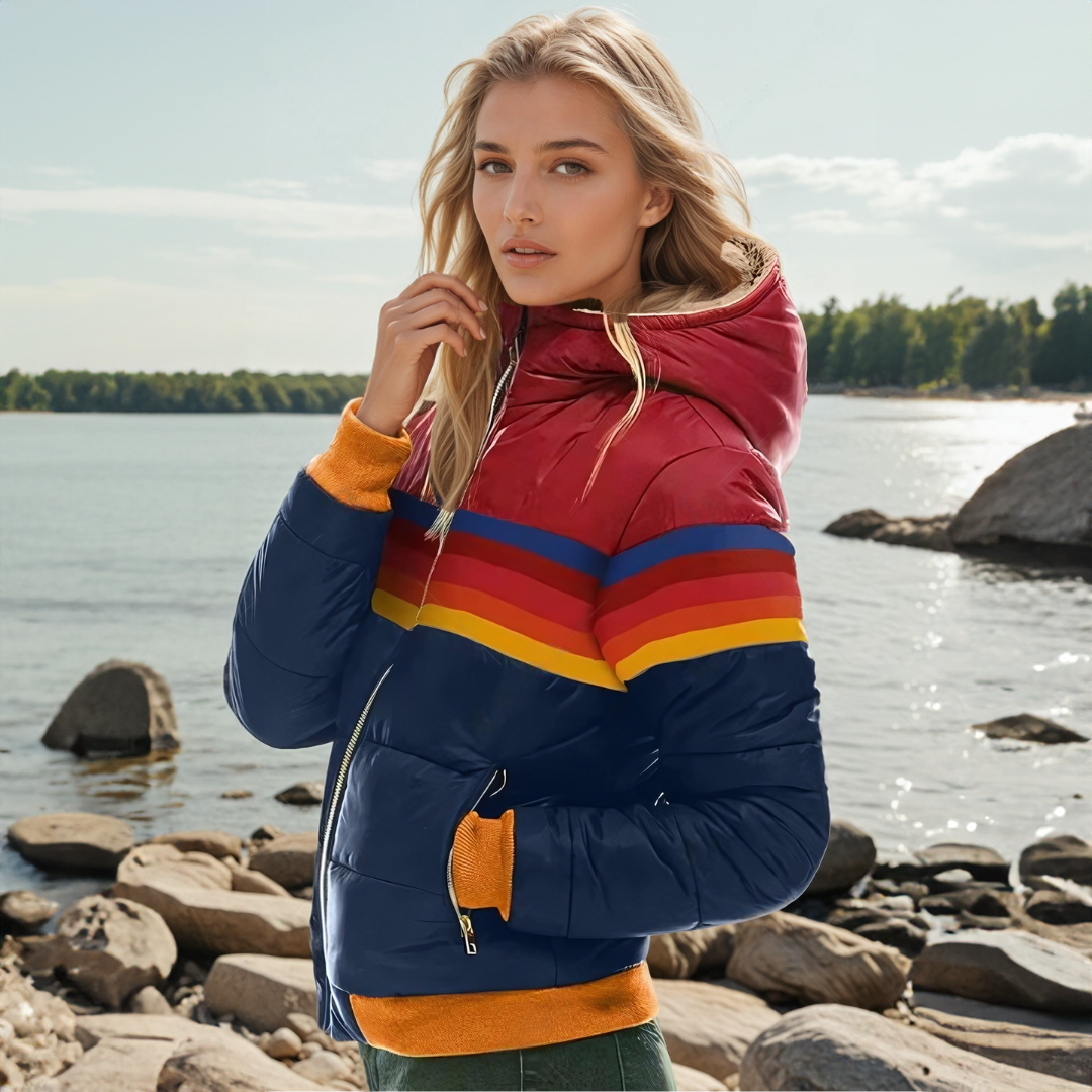 Women's Retro Puffer Jacket - Bold Style with Cozy Warmth