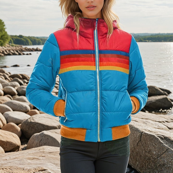 Women's Retro Puffer Jacket - Bold Style with Cozy Warmth