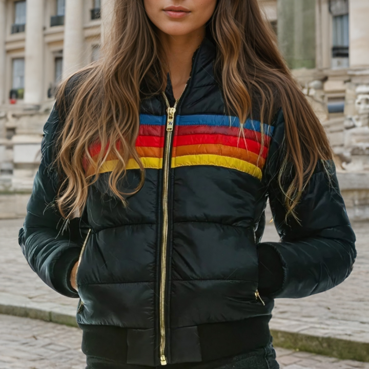 Women's Retro Puffer Jacket - Bold Style with Cozy Warmth