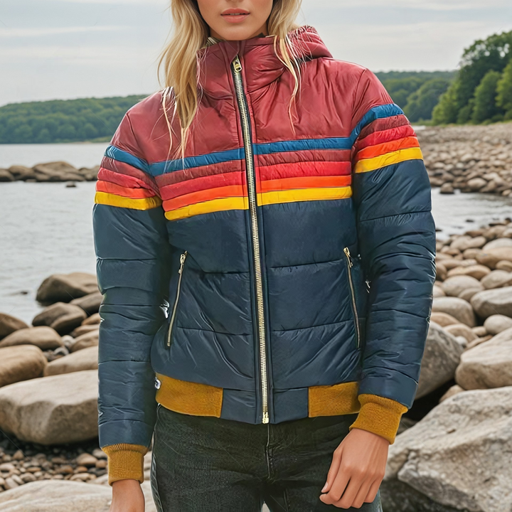 Women's Retro Puffer Jacket - Bold Style with Cozy Warmth