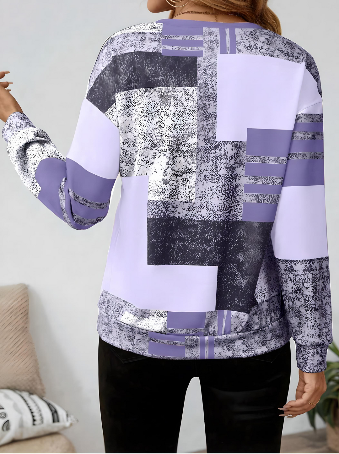 Women's Abstract Print Zip Front Blouse - Modern Everyday Top