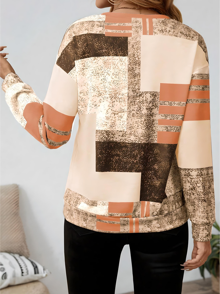 Women's Abstract Print Zip Front Blouse - Modern Everyday Top