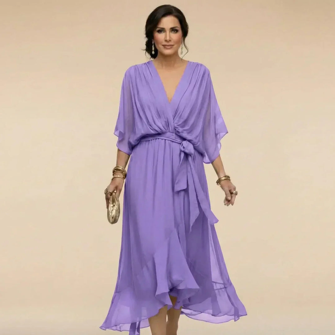 Women's Chiffon V-Neck Dress - Lightweight & Elegant