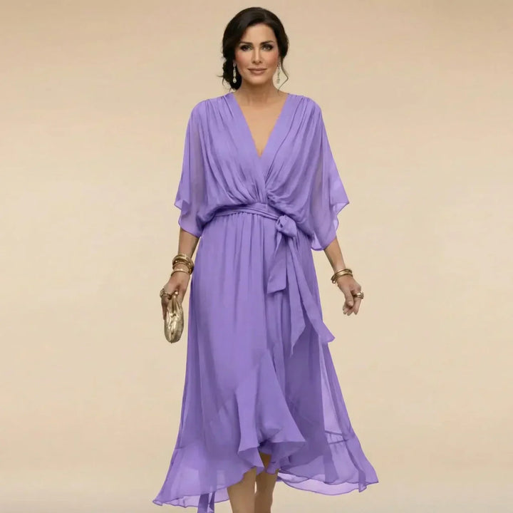 Women's Chiffon V-Neck Dress - Lightweight & Elegant