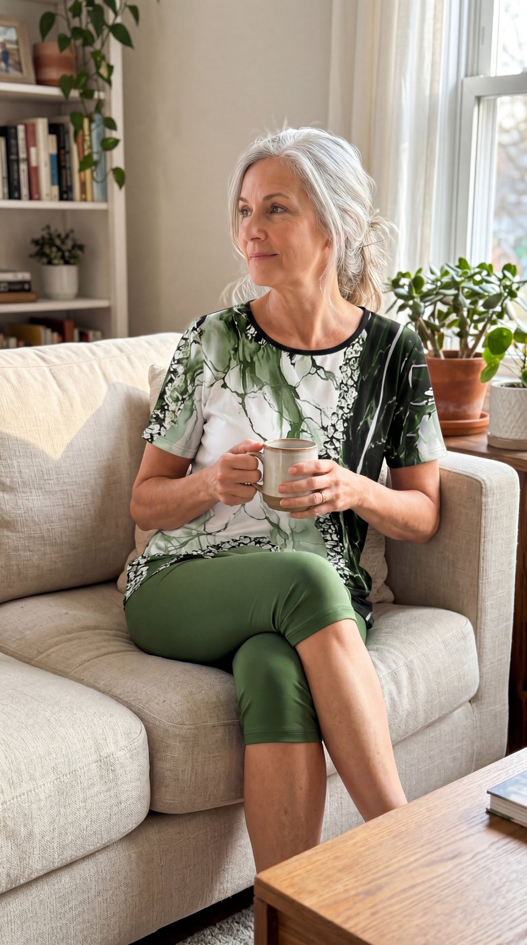 Women's Geometric Print Two-Piece Set - Relaxed Stretch Comfort
