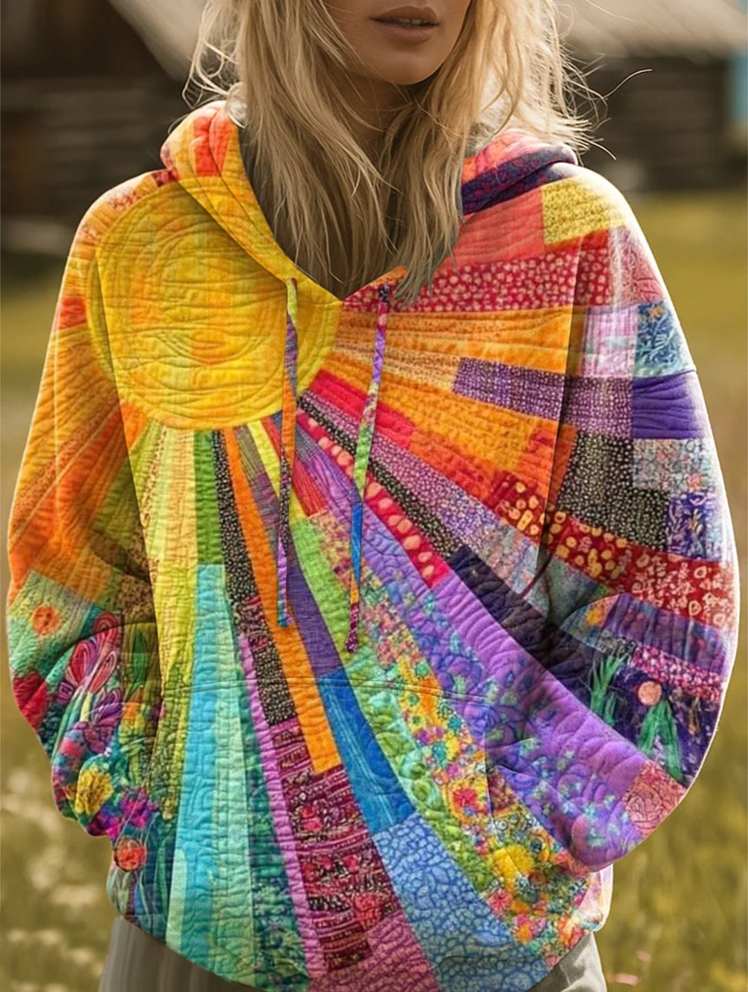 Women's Aurora Patchwork Hoodie - Artistic Everyday Comfort