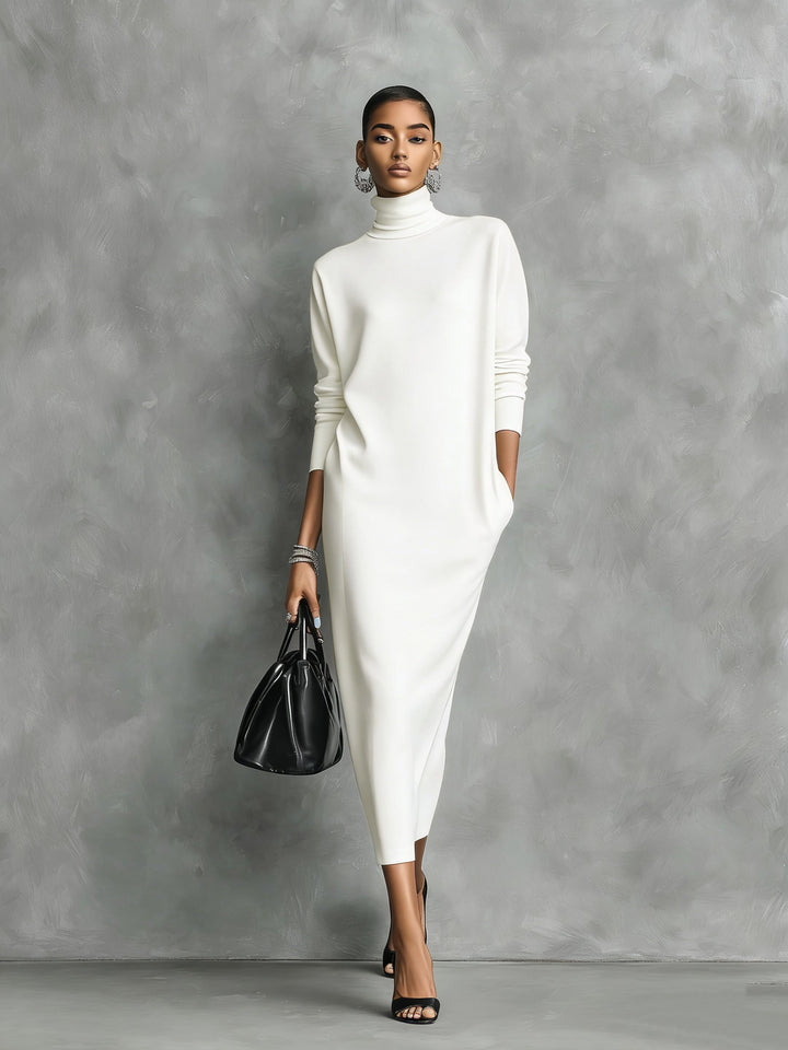 Women's Knitted Turtleneck Midi Dress - Cozy and Chic