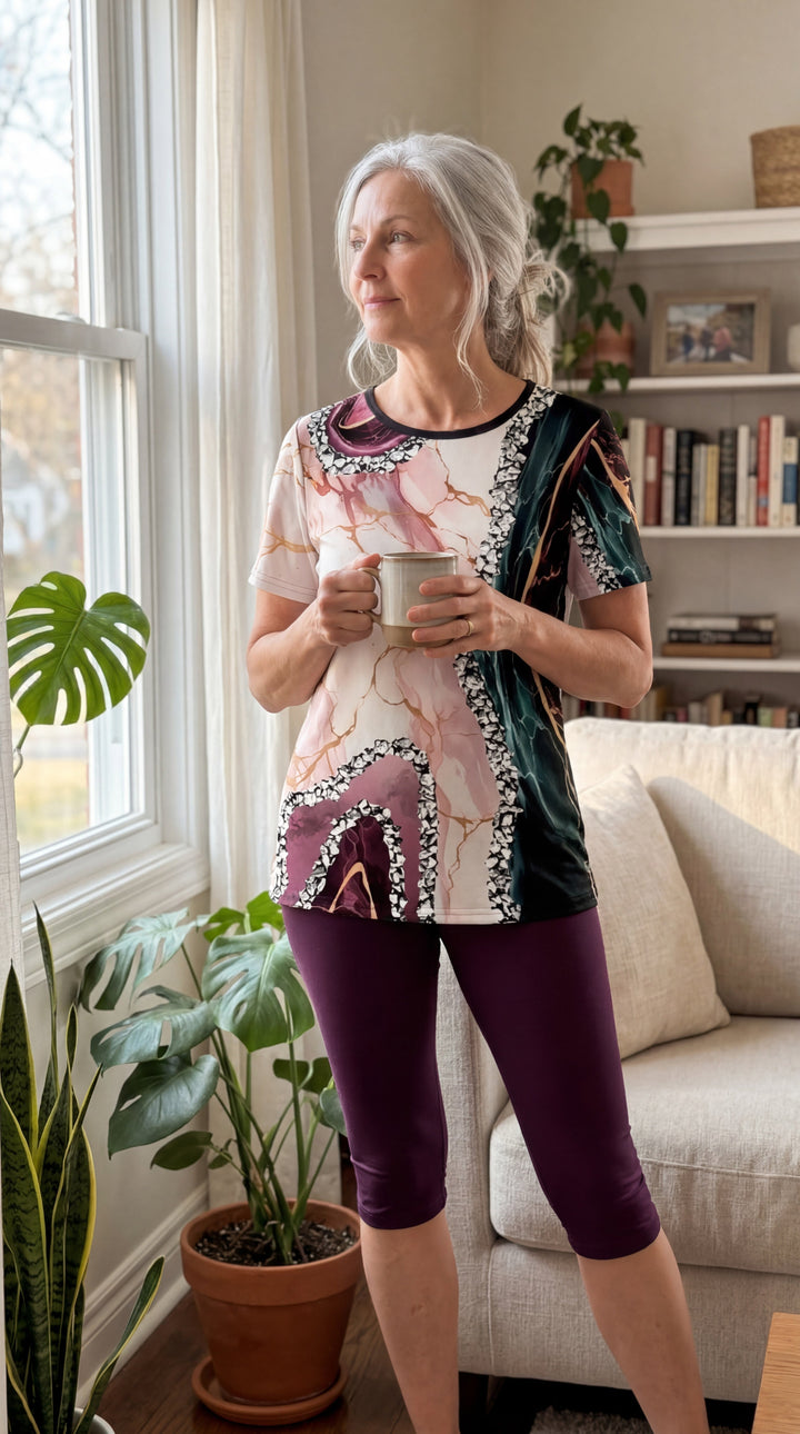 Women's Geometric Print Two-Piece Set - Relaxed Stretch Comfort