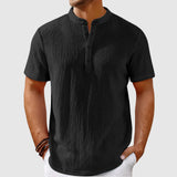 Men's Linen Blend Shirt – Relaxed Mandarin Collar Summer Style