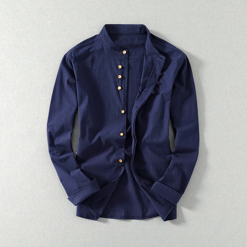 Men's Mandarin Collar Linen Blend Shirt – Kyoto Smart Casual