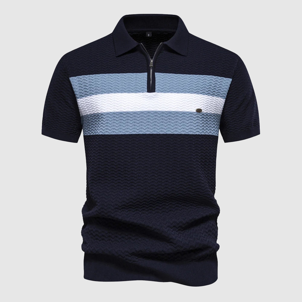 Men's Knitted Zip Polo Shirt – Breathable Short Sleeve Top
