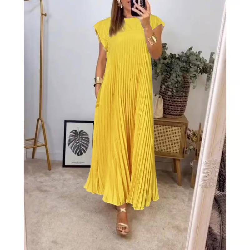 Women's Pleated Sleeveless Maxi Dress - Timeless Comfort
