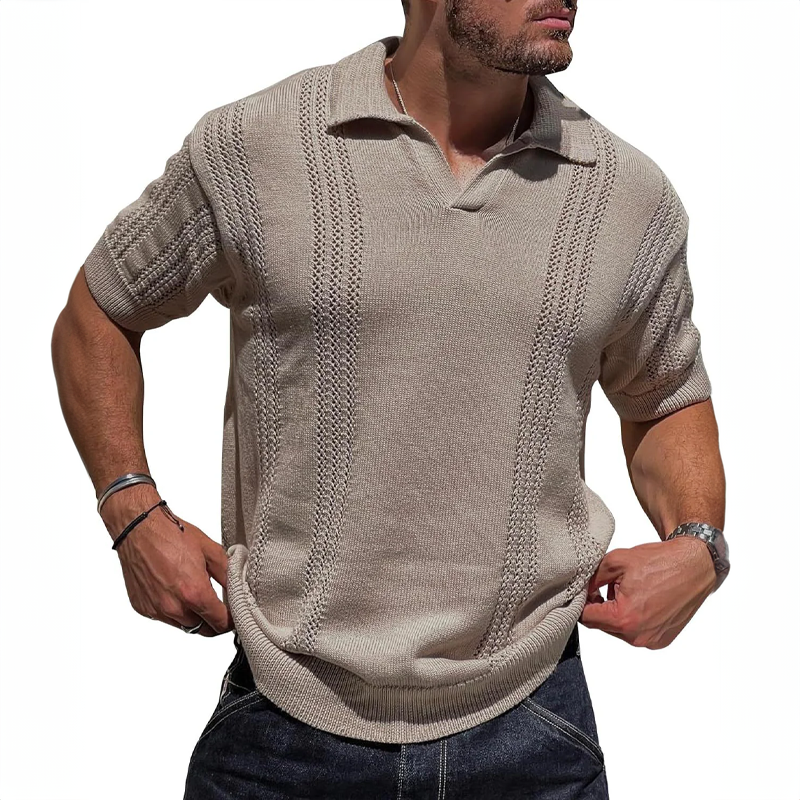 Men's Knitted Polo Shirt – Breathable Ribbed Collar Knit