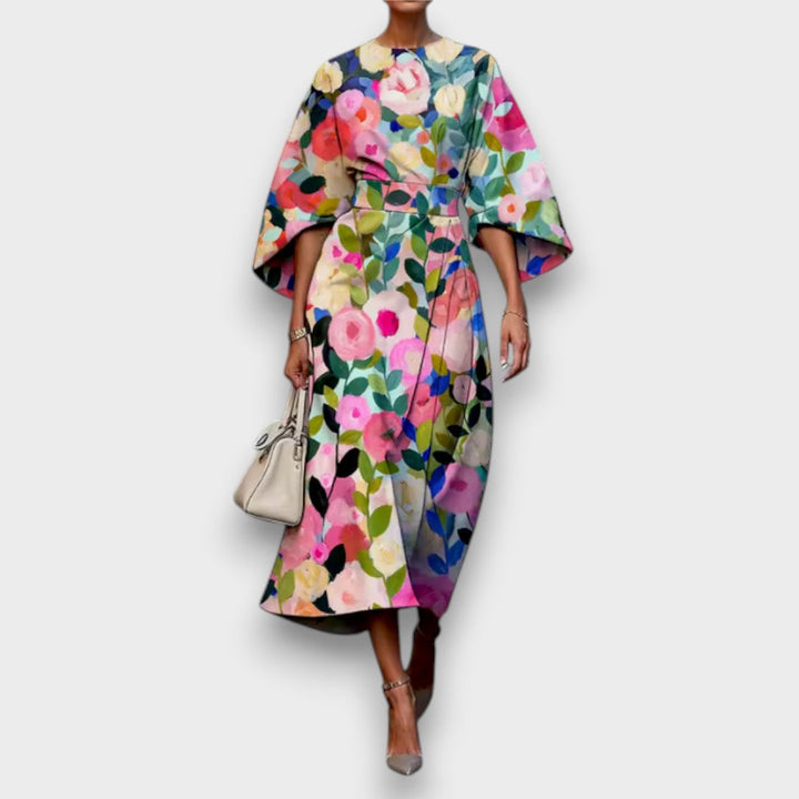 Women's Satin Floral Dress - Effortless Garden Elegance